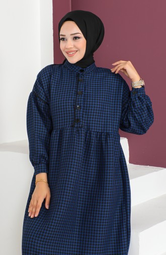 Kazayağı Desenli Biyeli Elbise 23K8818-01 Saks