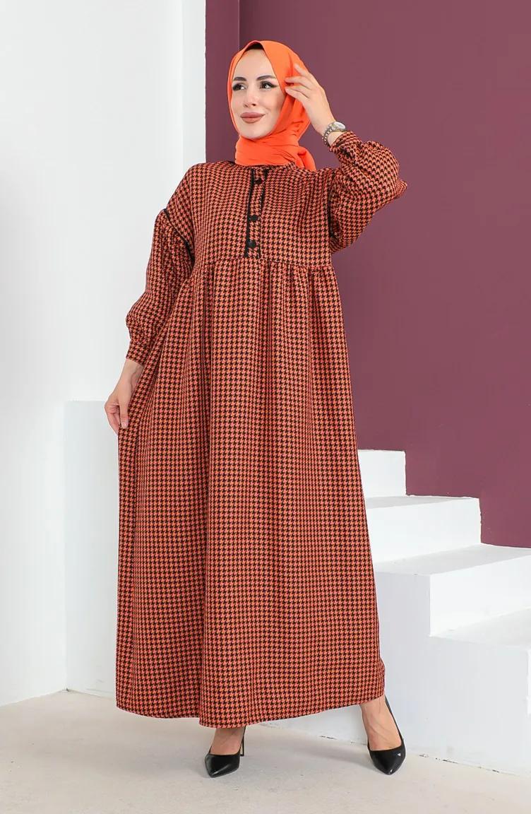 Robe à Motifs Pied De Poule 23K8818-02 Orange 23K8818-02