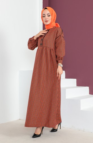 Houndstooth Pattern Piping Dress 23K8818-02 Orange 23K8818-02