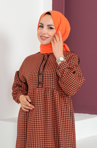 Houndstooth Pattern Piping Dress 23K8818-02 Orange 23K8818-02