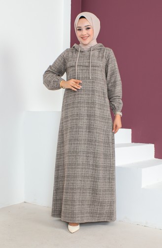 فستان صوف بتصميم موصول بقبعة 23K8820-07 لون بني 23K8820-07