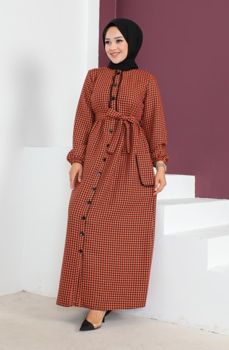Hahnentrittgemustertes Kleid mit Gürtel 23K8824-02 Orange 23K8824-02