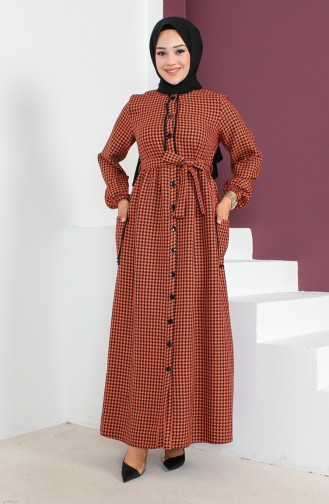 Hahnentrittgemustertes Kleid mit Gürtel 23K8824-02 Orange 23K8824-02