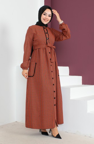Hahnentrittgemustertes Kleid mit Gürtel 23K8824-02 Orange 23K8824-02