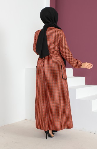 Hahnentrittgemustertes Kleid mit Gürtel 23K8824-02 Orange 23K8824-02