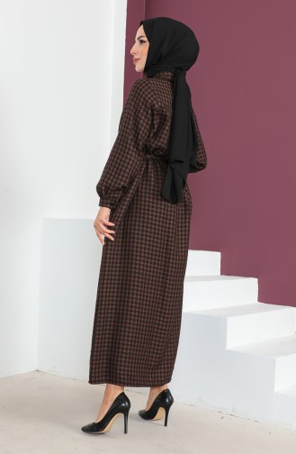Geknöpftes Kleid mit Hahnentrittmuster 23K8828-01 Braun 23K8828-01