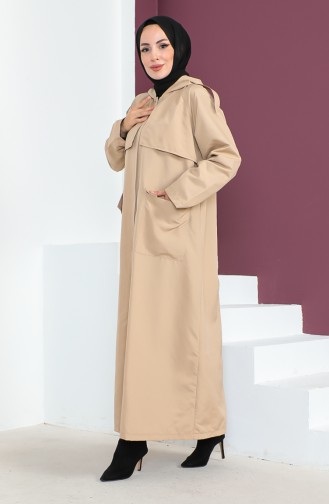 فيفيتزا عباءة بتصميم معطف مطري موصول بقبعة 6986-02 لون بيج 6986-02