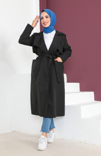 Vivezza Lichte Comfortabele Gevoerde Trenchcoat 6987-01 Zwart 6987-01