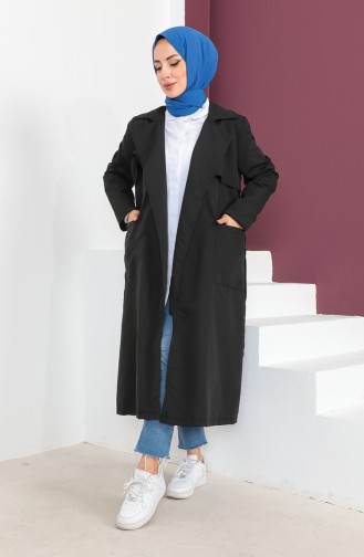 Vivezza Lichte Comfortabele Gevoerde Trenchcoat 6987-01 Zwart 6987-01