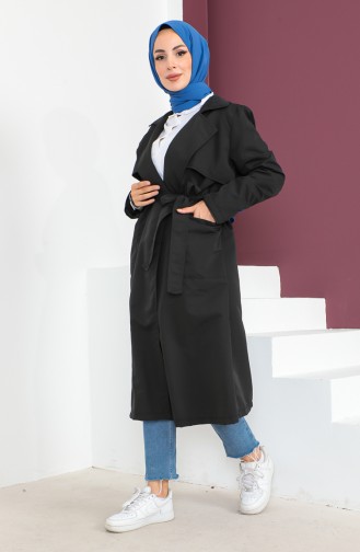 Vivezza Leichter Bequemer Gefütterter Trenchcoat 6987-01 Schwarz 6987-01