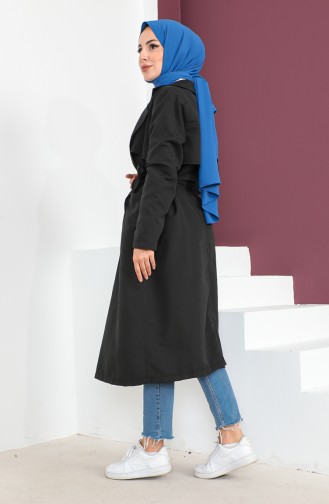 Vivezza Leichter Bequemer Gefütterter Trenchcoat 6987-01 Schwarz 6987-01