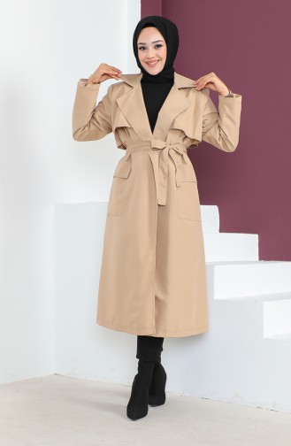 Vivezza Lichte Comfortabele Pasvorm Gevoerde Trenchcoat 6987-03 Beige 6987-03