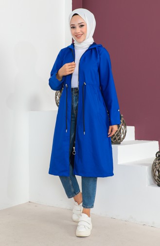 Hooded Zippered Trench Coat 23K8779-01 Saxe 23K8779-01