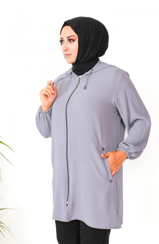 Plus Size Aerobin Zippered Tunic 1001-02 Gray 1001-02