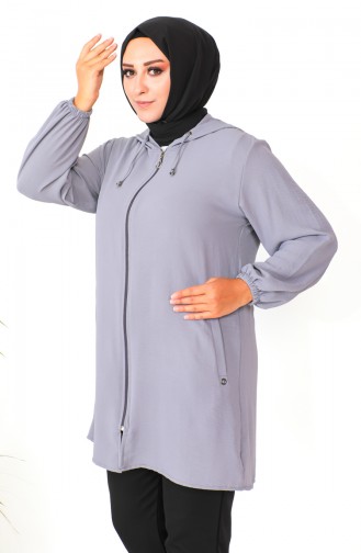 Plus Size Aerobin Zippered Tunic 1001-02 Gray 1001-02