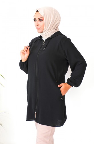 Plus Size Aerobin Zippered Tunic 1001-04 Black 1001-04