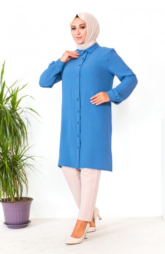 Plus Size Aerobin Buttoned Tunic 1201-03 Indigo 1201-03