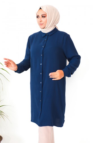 Tunique Aerobin Boutonnée Grande Taille 1201-06 Bleu Marine 1201-06