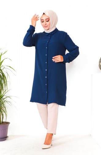 Tunique Aerobin Boutonnée Grande Taille 1201-06 Bleu Marine 1201-06