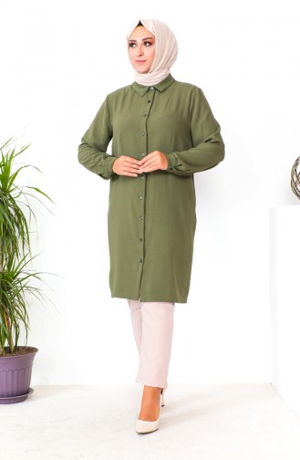 Plus Size Aerobin Buttoned Tunic 1201-07 Khaki 1201-07