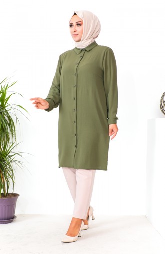 Plus Size Aerobin Buttoned Tunic 1201-07 Khaki 1201-07