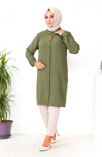 Plus Size Aerobin Buttoned Tunic 1201-07 Khaki 1201-07