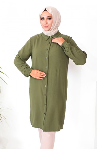 Plus Size Aerobin Buttoned Tunic 1201-07 Khaki 1201-07