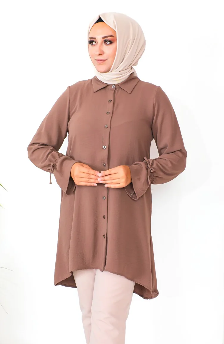 Büyük Beden Asimetrik Tunik 1501-04 Kahverengi