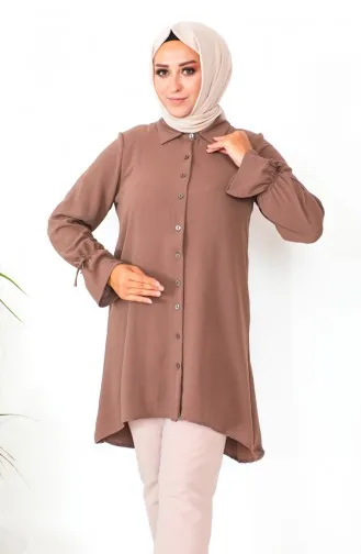 Büyük Beden Asimetrik Tunik 1501-04 Kahverengi