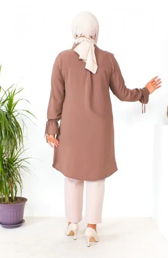 Büyük Beden Asimetrik Tunik 1501-04 Kahverengi