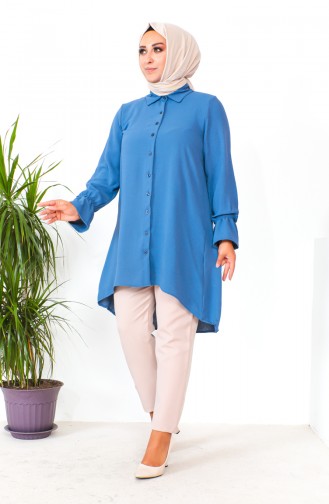 Plus Size Asymmetrical Tunic 1501-05 İndigo 1501-05