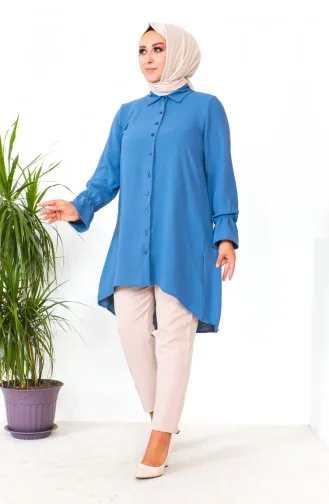 Plus Size Asymmetrical Tunic 1501-05 İndigo 1501-05