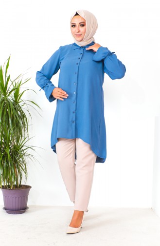 Plus Size Asymmetrical Tunic 1501-05 İndigo 1501-05