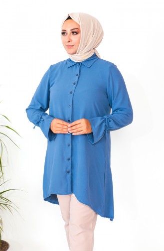 Plus Size Asymmetrical Tunic 1501-05 İndigo 1501-05