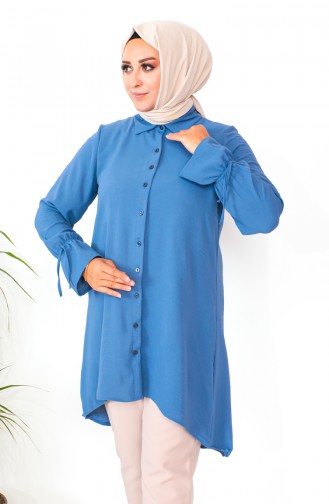 Plus Size Asymmetrical Tunic 1501-05 İndigo 1501-05