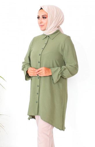 Grote Maat Asymmetrische Tuniek 1501-09 Kaki 1501-09