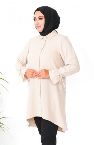 Grote Maat Asymmetrische Tuniek 1501-14 Beige 1501-14