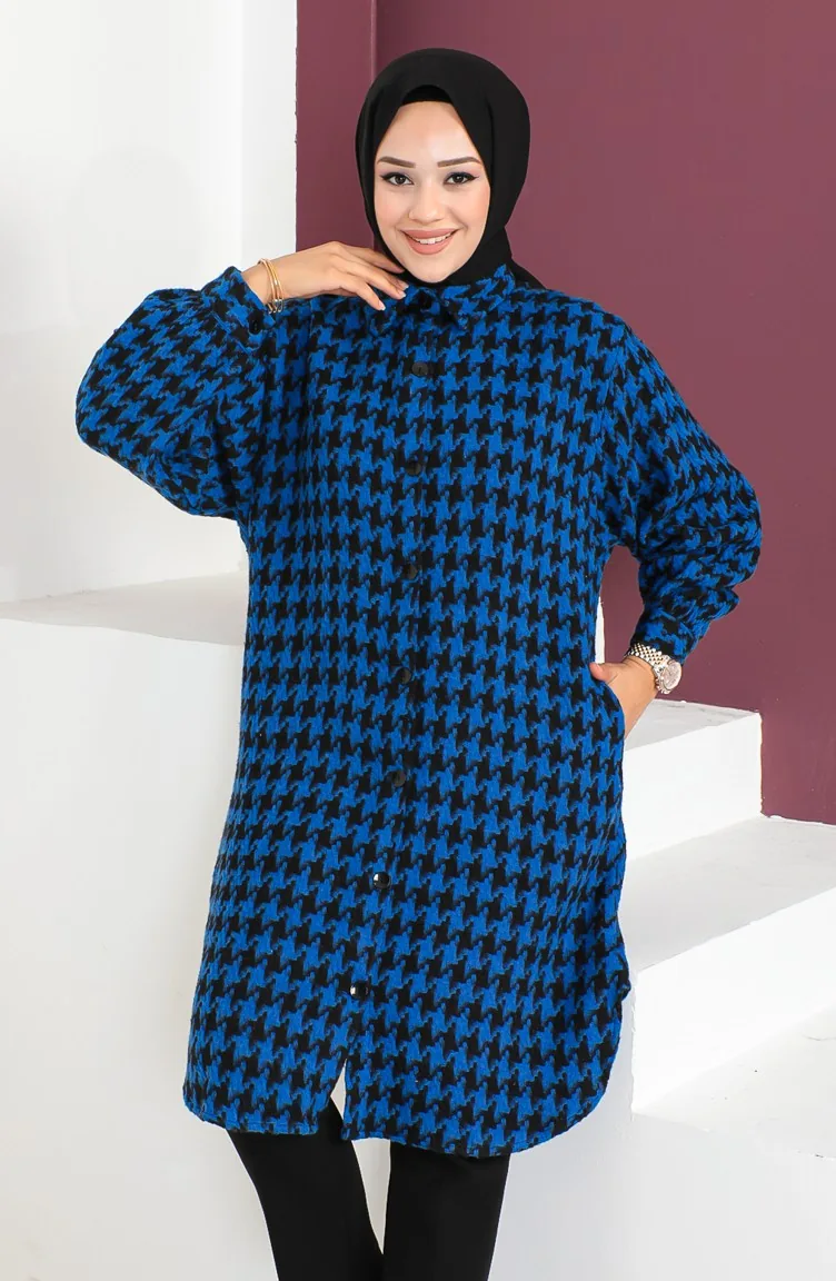Kazayağı Desenli Tunik 23k8763-03 Saks
