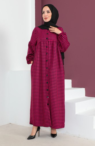 Houndstooth Pattern Abaya 23k8813-04 Fuchsia 23K8813-04