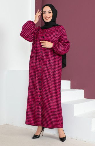 Abaya Met Pied-de-poule-patroon 23K8813-04 Fuchsia 23K8813-04