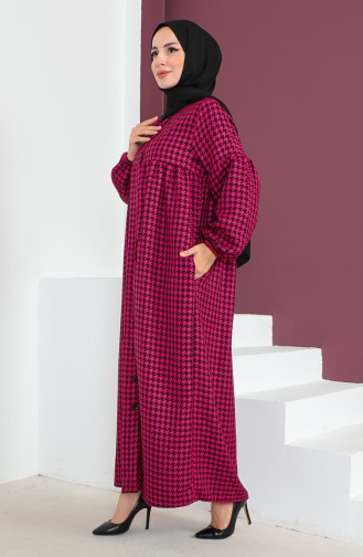 Houndstooth Pattern Abaya 23k8813-04 Fuchsia 23K8813-04