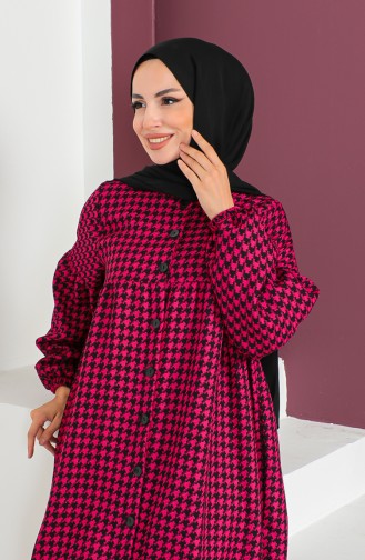 Houndstooth Pattern Abaya 23k8813-04 Fuchsia 23K8813-04