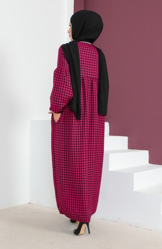 Abaya Met Pied-de-poule-patroon 23K8813-04 Fuchsia 23K8813-04