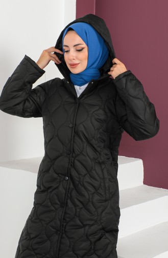 Vivezza Hooded Pattern Quilted Coat 6985-01 Black 6985-01