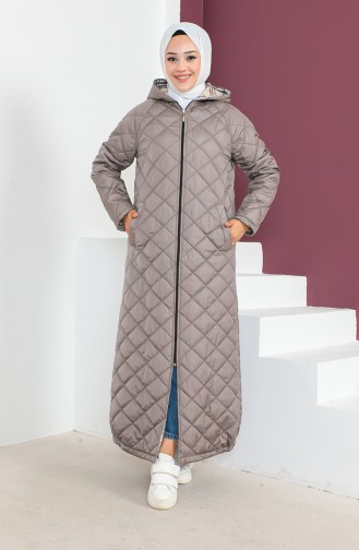 Vivezza Gewatteerde Abaya Met Capuchon En Ritssluiting 6988-03 Grijs 6988-03