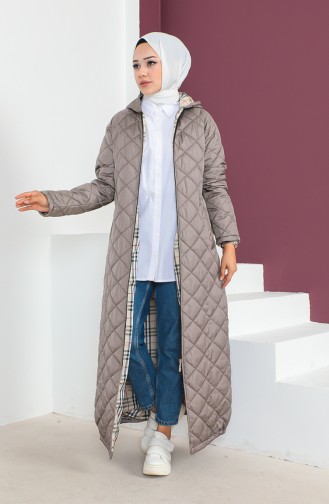 Vivezza Gewatteerde Abaya Met Capuchon En Ritssluiting 6988-03 Grijs 6988-03