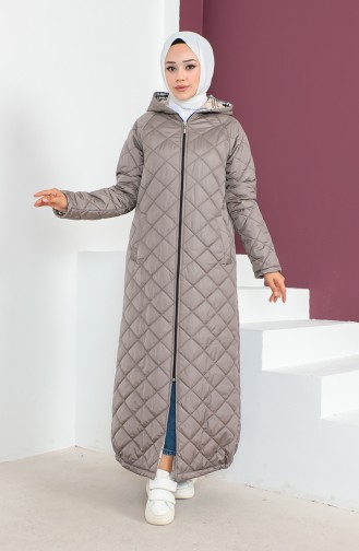 Vivezza Gewatteerde Abaya Met Capuchon En Ritssluiting 6988-03 Grijs 6988-03