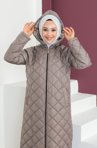 Vivezza Gewatteerde Abaya Met Capuchon En Ritssluiting 6988-03 Grijs 6988-03
