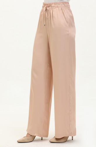 Powder Satin Elastic Waist Palazzo Trousers 0021-02 Powder 0021-02