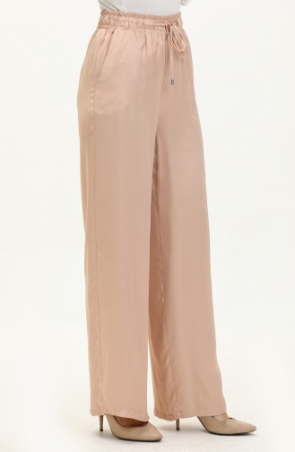 Powder Satin Elastic Waist Palazzo Trousers 0021-02 Powder 0021-02